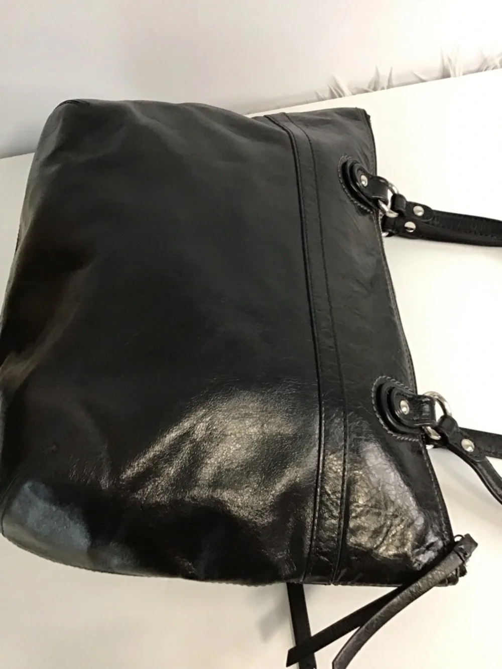 COACH LG POPPY  Black Distressed Look LEATHER Tote Shoulder